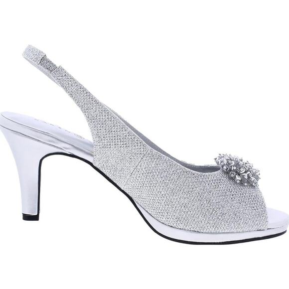 Karen Scott Women's Breena Slingback Peep-Toe Pumps Shoes Silver Size 6.5 - Picture 2 of 4